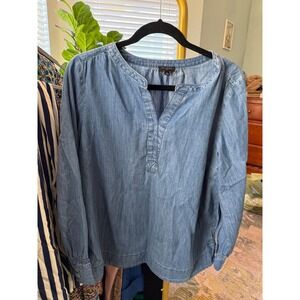 Talbots Blue Chambray Tunic Top Long Sleeve V-Neck Women's‎ Size L Petite